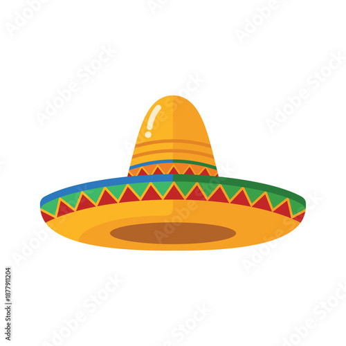 Traditional Mexican sombrero hat flat vector illustration isolated on white background