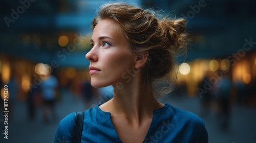 Wallpaper Mural A young woman with a thoughtful expression looking into the distance Torontodigital.ca