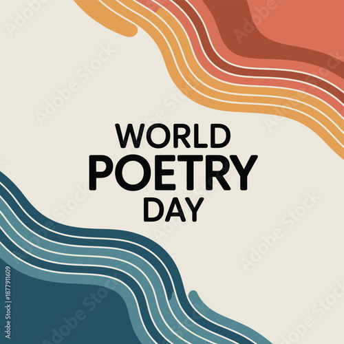 Poetry Day Text on Colorful Wavy Background