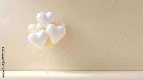 Wallpaper Mural Bunch of white balloons with hearts on them are floating in front of a white w. Valentine's day. Torontodigital.ca