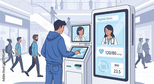 Telehealth Kiosk Modern Healthcare Access in Public Spaces.