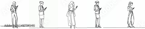 line art of a woman standing scrolling social media