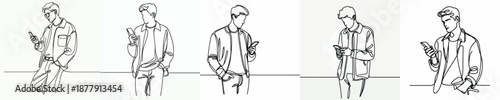 line art half body of a man scrolling social media