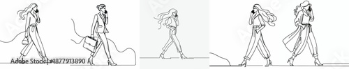line art of a woman walking while talking on the phone