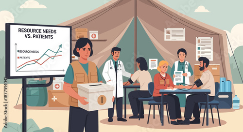 Medical Aid Workers Providing Healthcare in a Disaster Relief Camp.