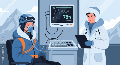 Medical Examination at High Altitude Doctor and Patient Illustration.
