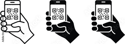 Scanning QR code on mobile phone held in hand for business promotion marketing or payment app information modern technology concept vector illustration for corporate digital strategy presentation desi