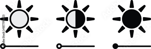 Brightness control settings adjustment sun icons representing light levels for ui design web development mobile app interface user experience digital illustration graphic resource brightness contrast