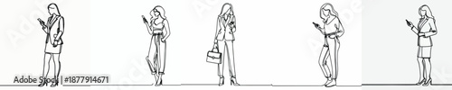 line art of a woman standing scrolling social media