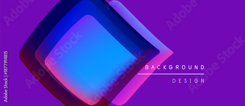 Abstract geometric design. Overlapping squares create vibrant gradient effect. Purple, blue hues dominate composition. Modern aesthetic.