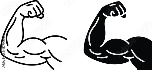 Bicep Muscle Strength Icon Illustration Featuring Strong Arms Bodybuilding Concept Design for Fitness Gym Training Workout Graphic Resources Modern Simple Line Art Vector Symbol for Healthcare Medical