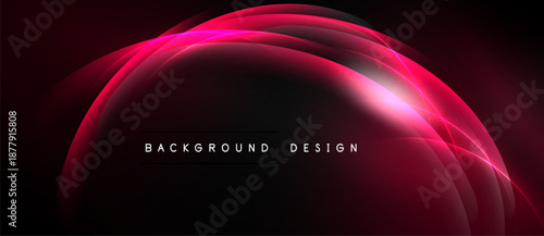 Abstract crimson lines form glowing oval shape. Dark background enhances vibrant design elements. Minimalist text reads background design.