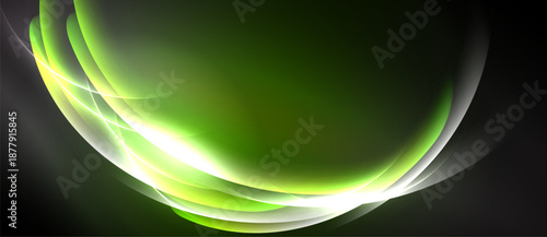 Abstract green waves, luminous lines, dark background. Smooth gradients create flowing, dynamic visual effect. Modern design element.