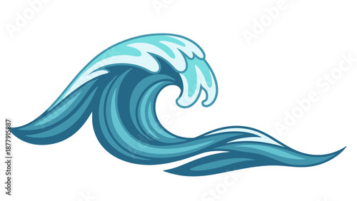 Stylized ocean wave illustration in shades of blue.