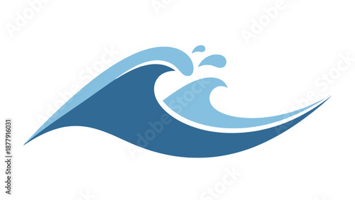 Stylized blue wave illustration with splashing water.