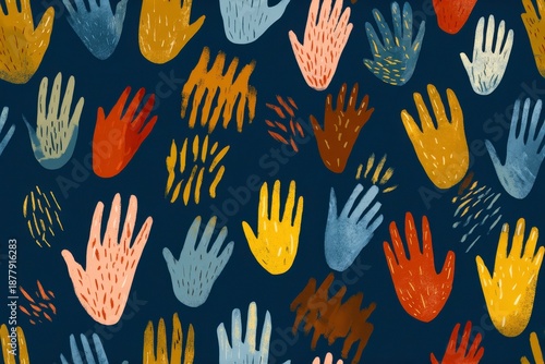 Seamless Pattern of Stylized Hand Gestures and Poses Expressive Design, Repeating Body Language Illustration Background, Abstract Human Hands Motif