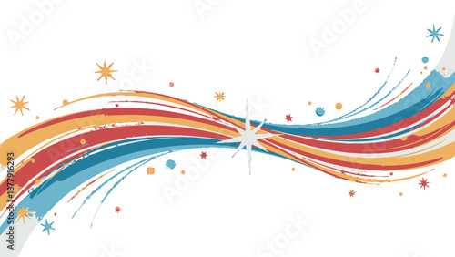 Εκτύπωση καμβά Colorful abstract wavy lines with stars and dots on white background