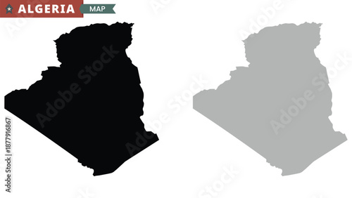 Map of Algeria. Black and gray detailed political map. Vector illustration