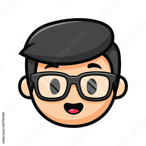 Cartoon illustration of a cheerful man wearing glasses on a white background