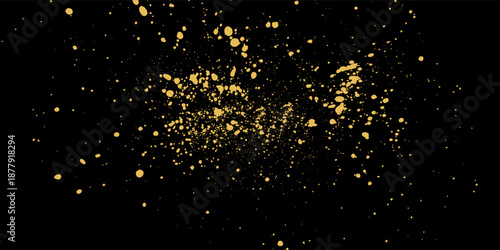 Gold glitter texture on a black background. Holiday background. Golden explosion of confetti. Golden grainy abstract  texture on a black  background. Design element. Vector illustration,eps 10.