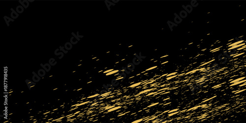 Gold glitter texture on a black background. Holiday background. Golden explosion of confetti. Golden grainy abstract  texture on a black  background.