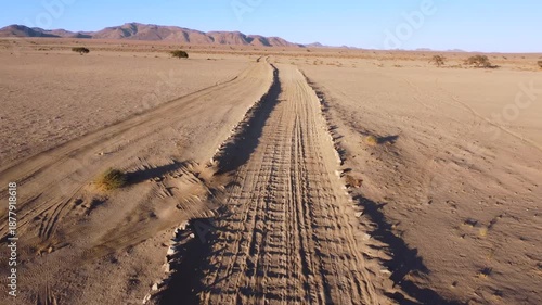 Close view of dirt road in the Namib Desert, Namibia