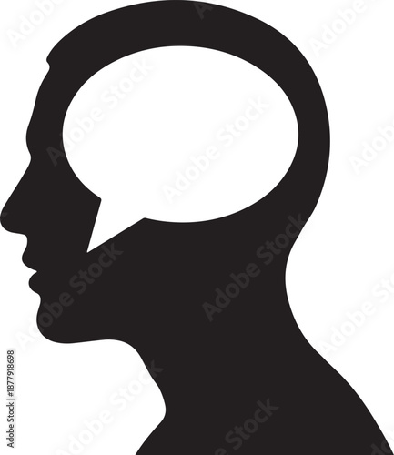 Silhouette of a head with a speech bubble representing thought process