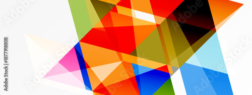 Abstract geometric composition. Overlapping colorful triangles create dynamic visual texture. Bright hues dominate design.