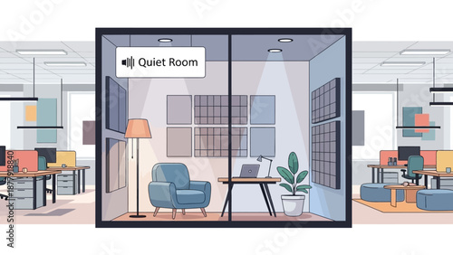 Innovative office space design featuring a soundproof quiet room for enhanced productivity and focus