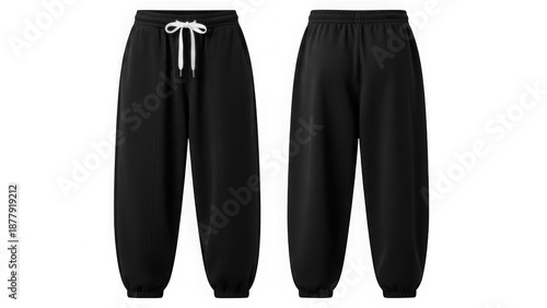 Black sweatpants with drawstring isolated on transparent background