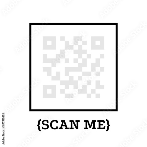 Scan me frame for QR code. Simple icon with CTA. Barcode box design for payment, website, mobile app, business card, discount, menu. Black vector illustration isolated on a white background.