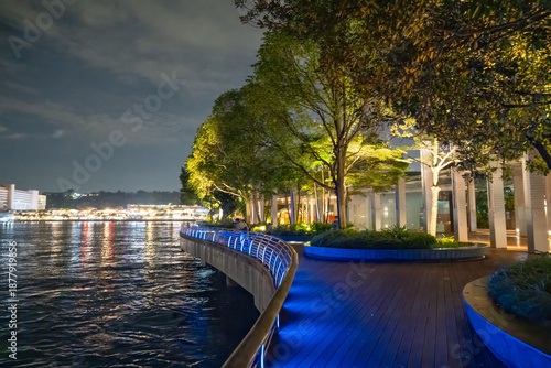Singapore night lights along Sentosa Boardwalk