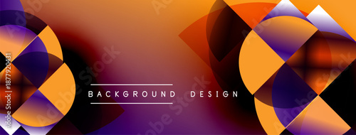 Abstract geometric shapes blend orange, purple hues. Modern design creates dynamic visual impact, suitable background element.
