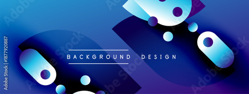 Abstract fluid shapes, vibrant blue gradients, modern design. Circles, rectangles overlap creating dynamic visual effect. Text reads background design.