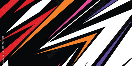 Sharp and colorful background with angled shapes in red, blue, orange, and teal. Energetic and bold design suited for digital artwork and visual pop culture projects.