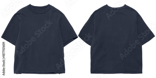 Bild auf Leinwand Front and back blue navy oversized boxy tshirt mockup, transparent background