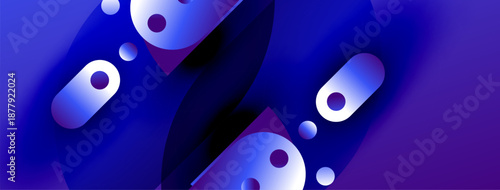 Abstract blue shapes overlap, creating dynamic composition. Smooth gradients suggest depth, light interplay. Modern design element.