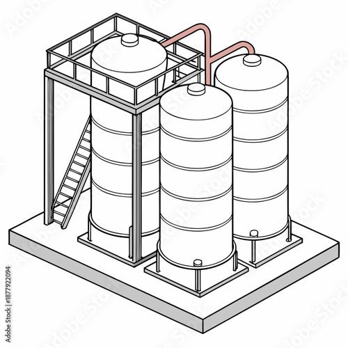 Advanced chemical industrial fluid storage system with sealed containment, ensuring safety and efficiency. Vector graphic for industrial applications.