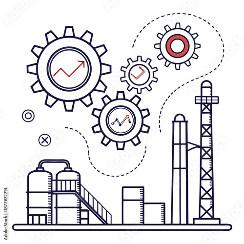 Achieving operational excellence in the chemical industry through optimization and continuous improvement. Vector graphic for process enhancement.