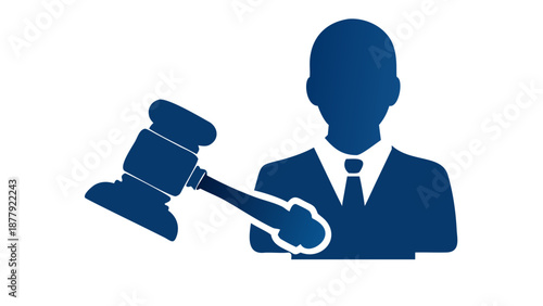 Silhouette of a judge holding a gavel, law and justice system concept, legal authority vector icon.