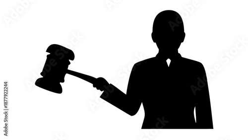 Silhouette of a judge holding a gavel, law and justice system concept, legal authority vector icon.