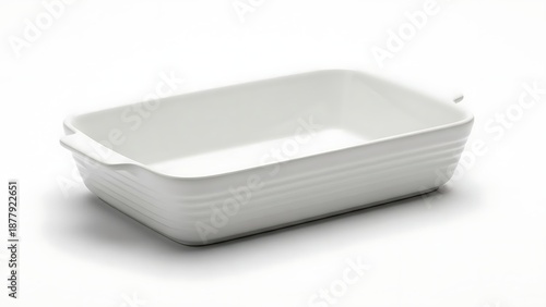Empty White Ceramic Rectangular Baking Dish with Handles for Oven Cooking
