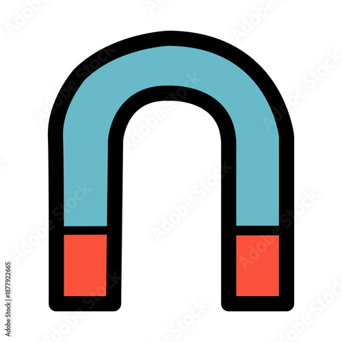 Iconic horseshoe magnet graphic, embodying the forces of attraction and repulsion, scientific exploration, and the fundamental principles of electromagnetism in a modern, flat design style