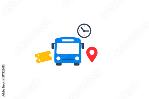 Bus with headlights, clock, and location pin