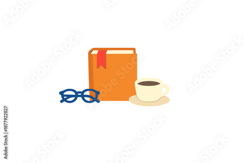 Book, Glasses, and Coffee Cup Illustration