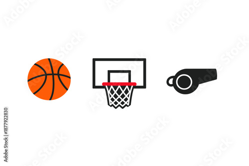 Basketball, Hoop, and Whistle Icons