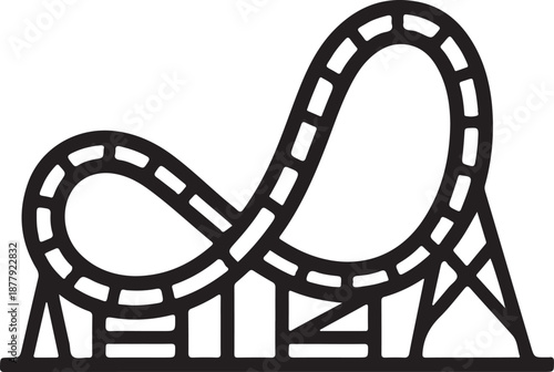 Roller coaster silhouette, amusement park ride, steep drops, riders in cars, roller coaster silhouette vector illustration