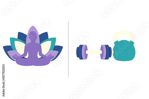 Yoga and Weightlifting Symbols: Balance of Mind and Body