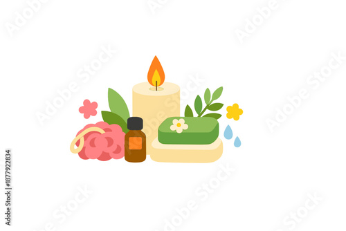 Spa and wellness objects with glowing candle and soap