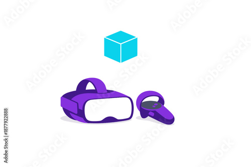 Virtual reality headset and controller with glowing cube